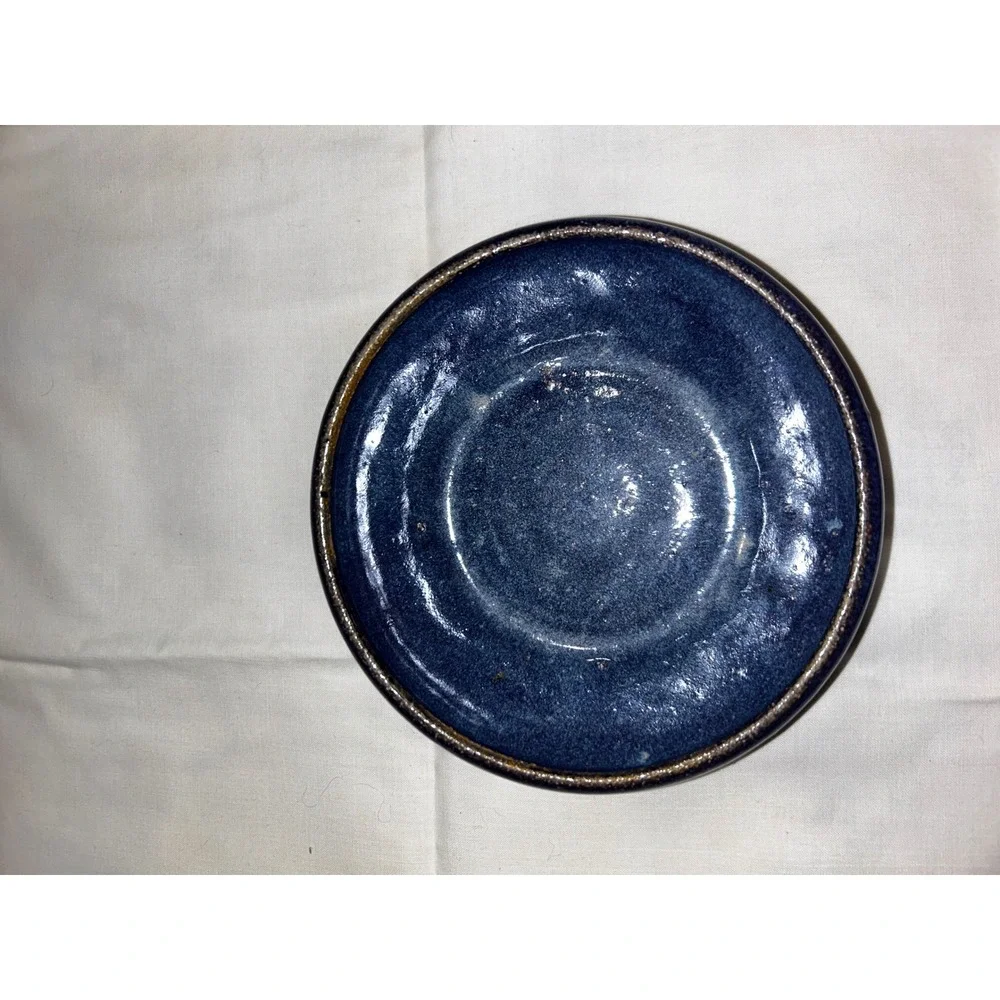 Signed Studio Pottery Bowl Cobalt Blue Glazed Speckled Stoneware 6 Inch